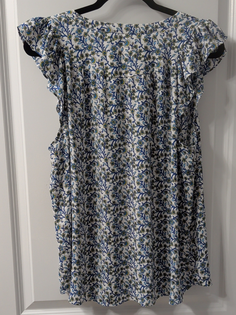 LOFT White, Blue & Yellow Floral Ruffle Sleeve Blouse - Picture 4 of 5